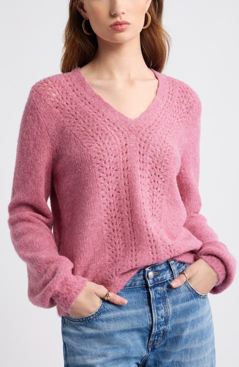Oversize Pointelle V-Neck Sweater