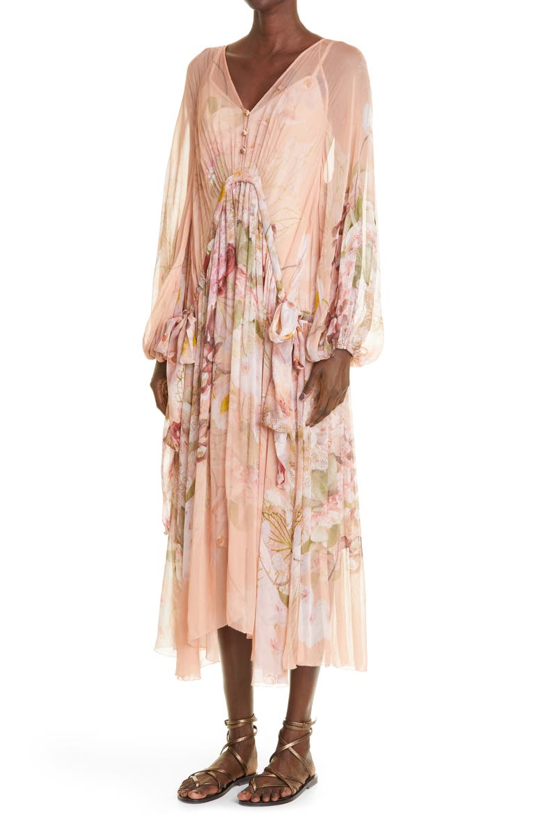 Zimmerman Dancer Drawn Floral Print Long Sleeve Midi Dress, Alternate, color, BLUSH GARDEN FLORAL