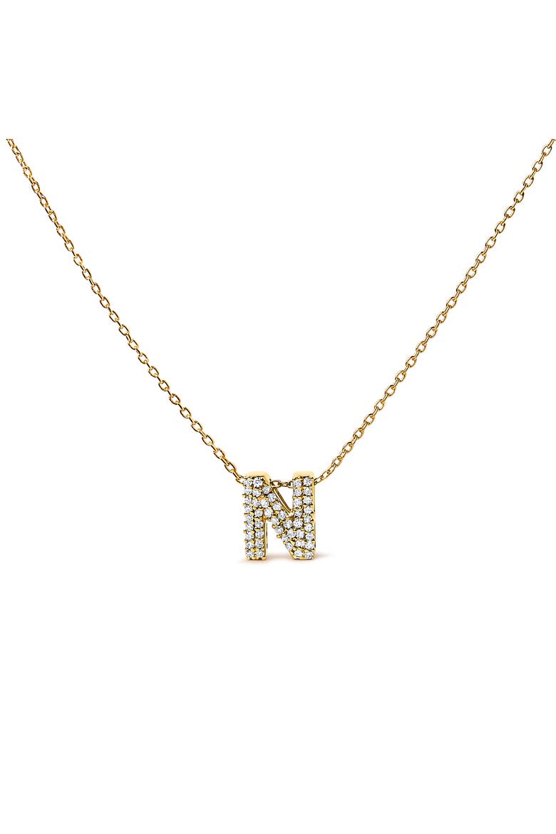 10K Gold Diamond Accent "A-Z" Initial Bubble Pendant Necklace, Main, color, Yellow | N
