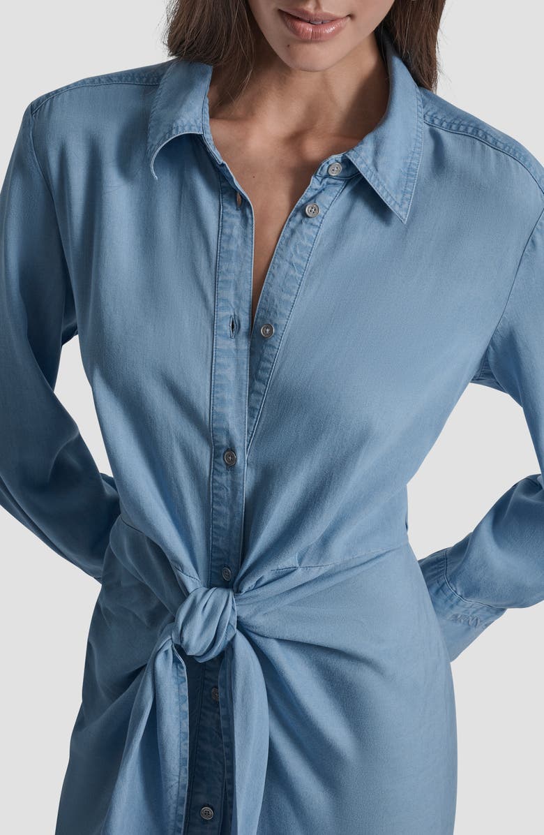 DKNY Jeans Tie Waist Long Sleeve Maxi Shirtdress, Alternate, color, Chambray