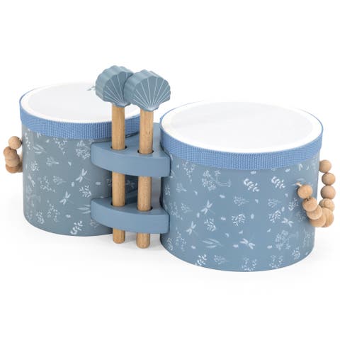 Wooden Bongos Blue, 2 Drum Sticks, Carry Handles, Ages 2+
