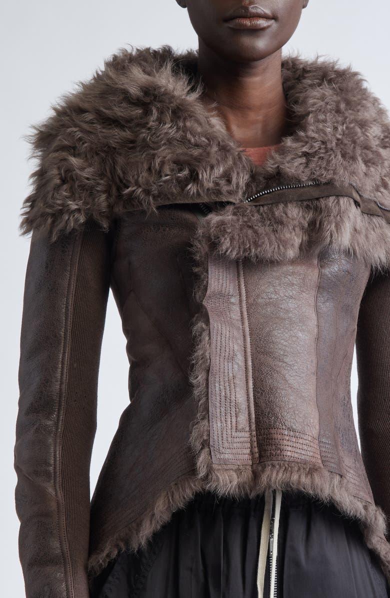 Rick Owens Sphinx Naska Genuine Shearling Moto Jacket, Alternate, color, Dark Dust