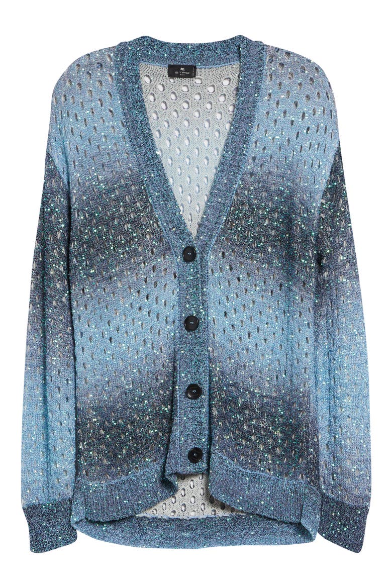 Sequin Embellished Open Stitch Ombré Cardigan, Alternate, color, BLUE