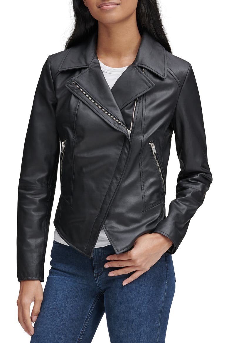 Bayside Leather Moto Jacket, Main, color, BLACK