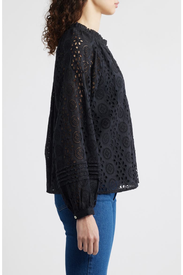 Alicia Embroidered Eyelet Organic Cotton Button-Up Shirt, Alternate, color, BLACK