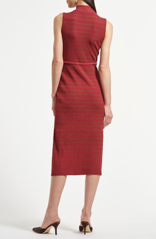 Isaac Mizrahi New York Sleeveless Belted Rib Midi Sweater Dress In Red