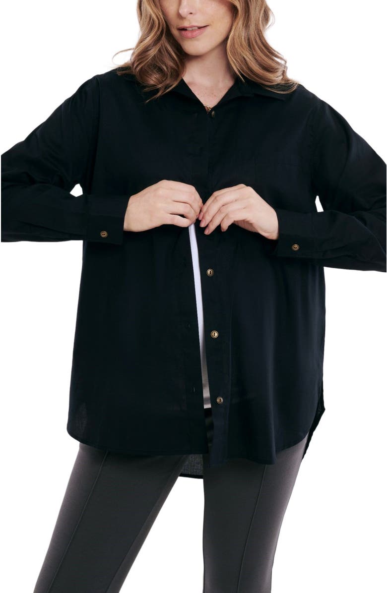 MOTHERHOOD MATERNITY Long Sleeve Button-Up Poplin Shirt, Alternate, color, Black