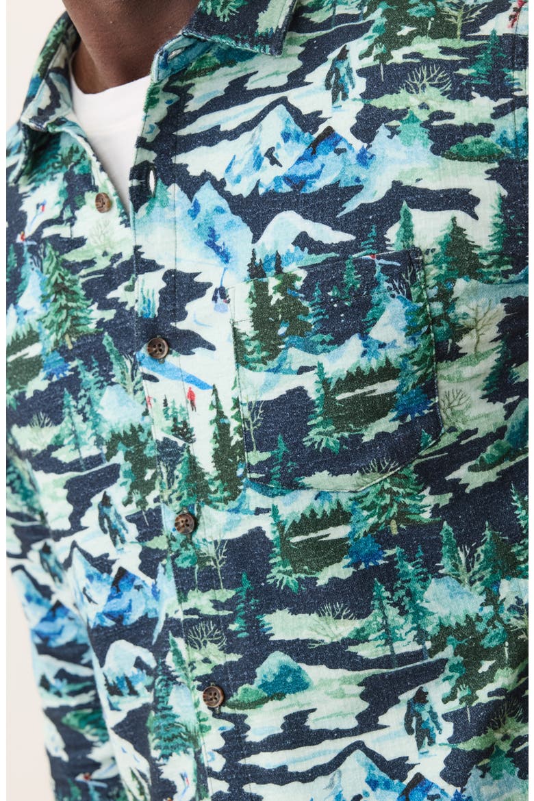 Fresh Tracks Winter Scene Cotton Button-Up Shirt, Alternate, color, NAVY SKI PRINT