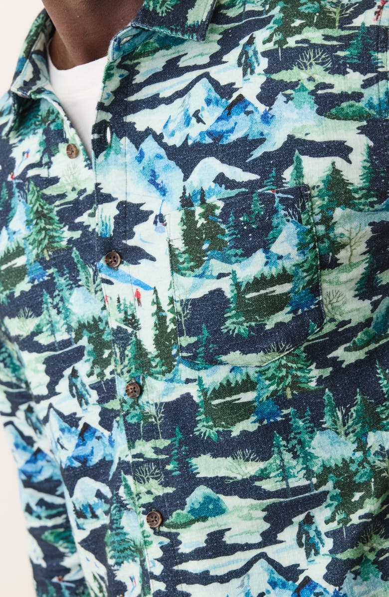 Marine Layer Fresh Tracks Winter Scene Cotton Button-Up Shirt, Alternate, color,