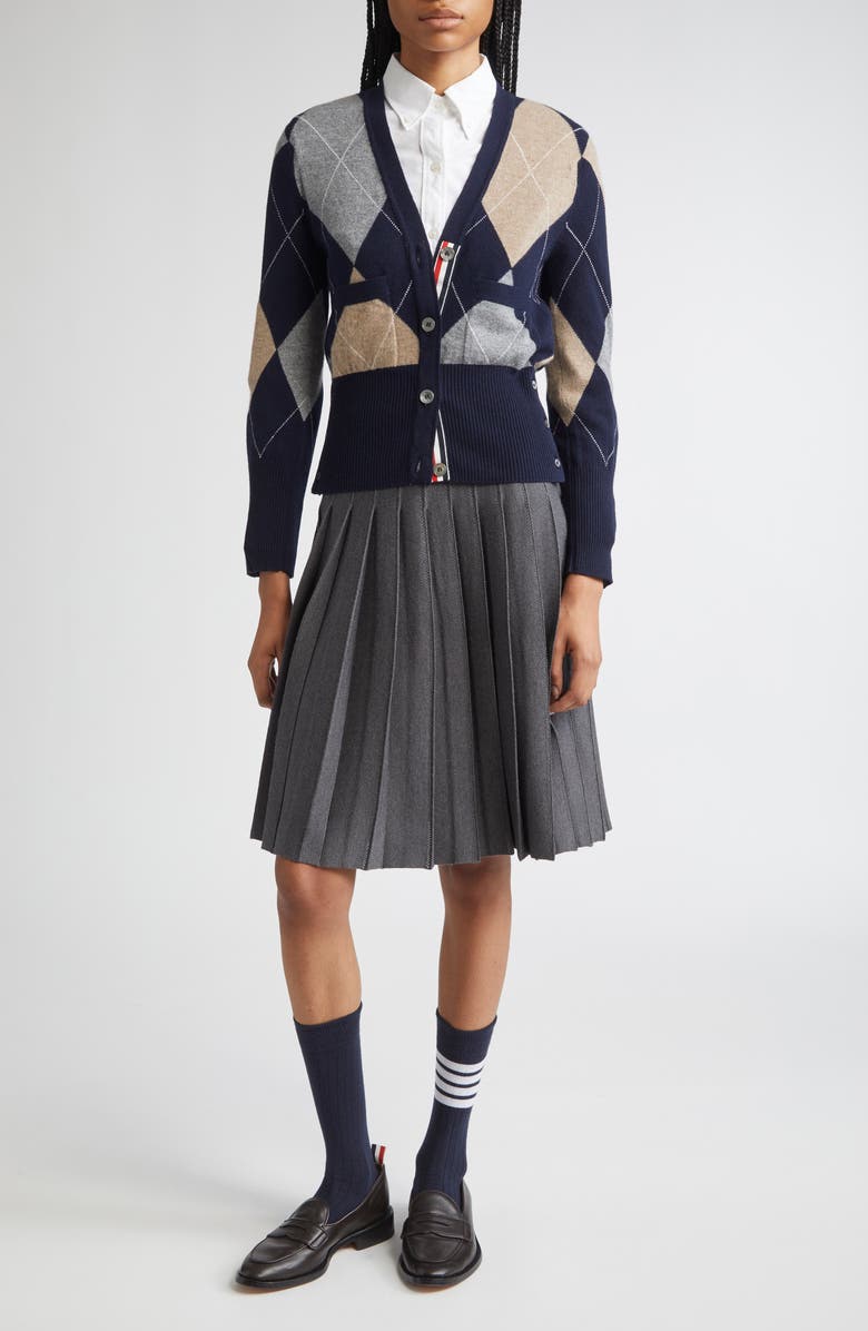 Thom Browne Argyle Cashmere Cardigan, Alternate, color, Navy