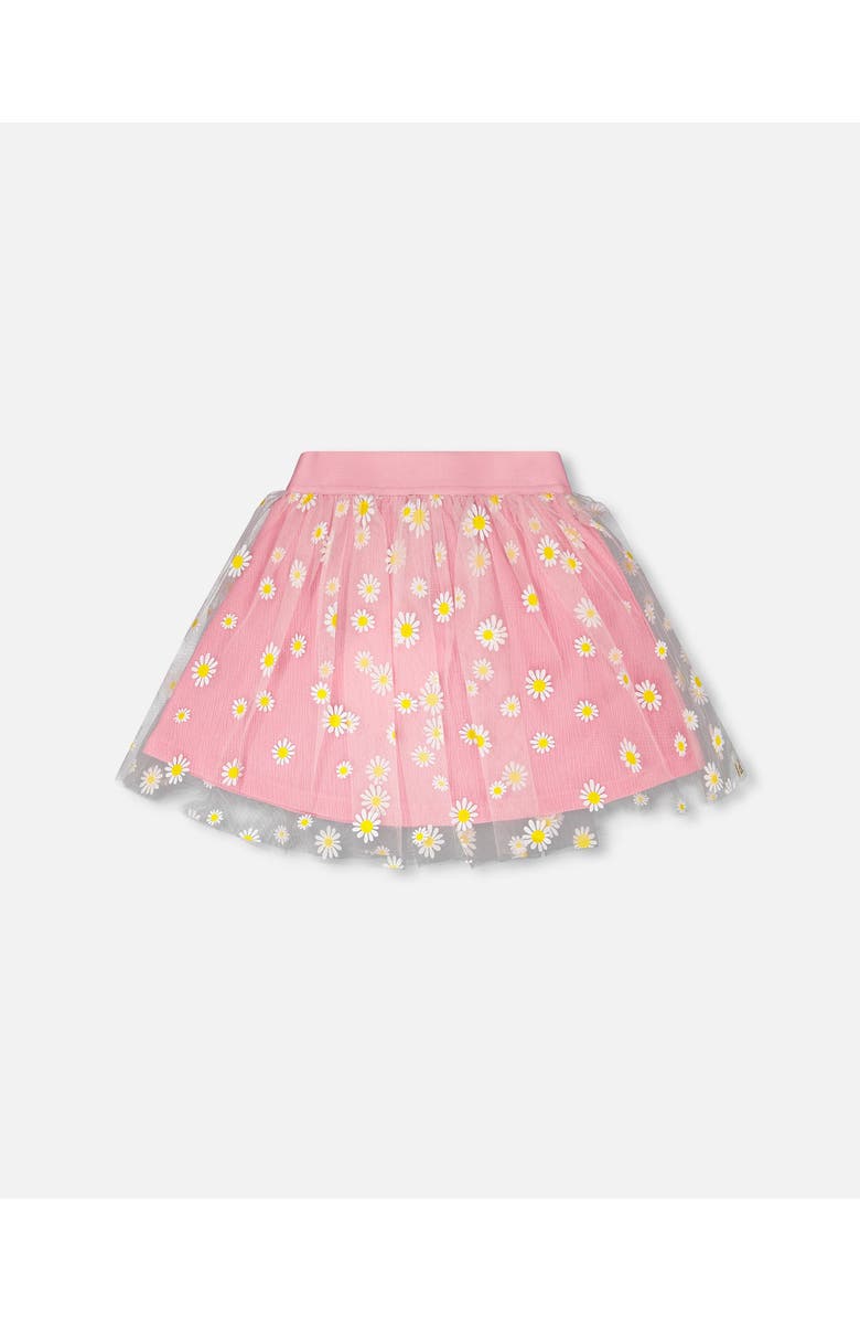 Deux par Deux Mesh and Crinkle Jersey Flared Skirt, Main, color, Pink