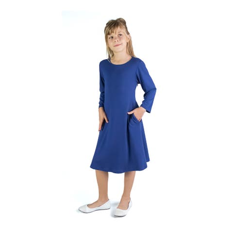 Long Sleeve Loose Fit Knee Length Tunic Pocket Dress