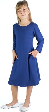 24sevenKid Long Sleeve Loose Fit Knee Length Tunic Pocket Dress