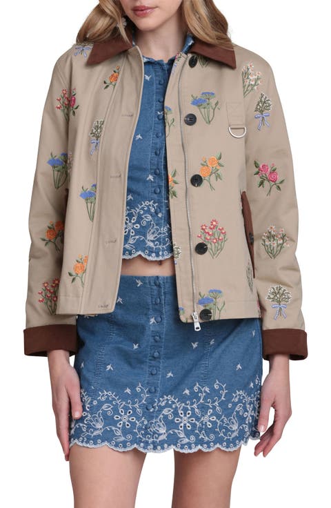 Embroidered Floral Cotton Chore Jacket