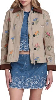 Avec Les Filles Embroidered Floral Cotton Chore Jacket