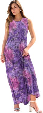 Roaman's Plus Size Sleeveless Crew Neck Maxi Dress