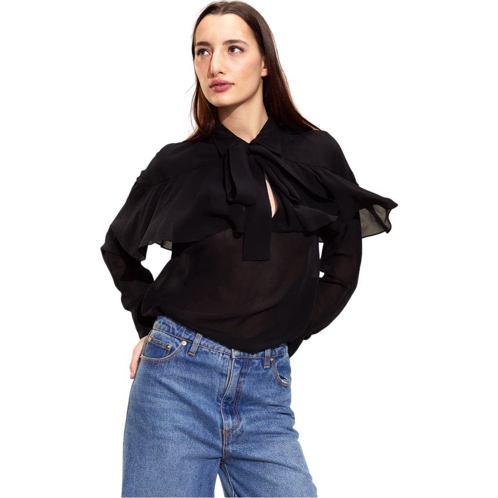 Cynthia Rowley Camille Ruffle Blouse In Black