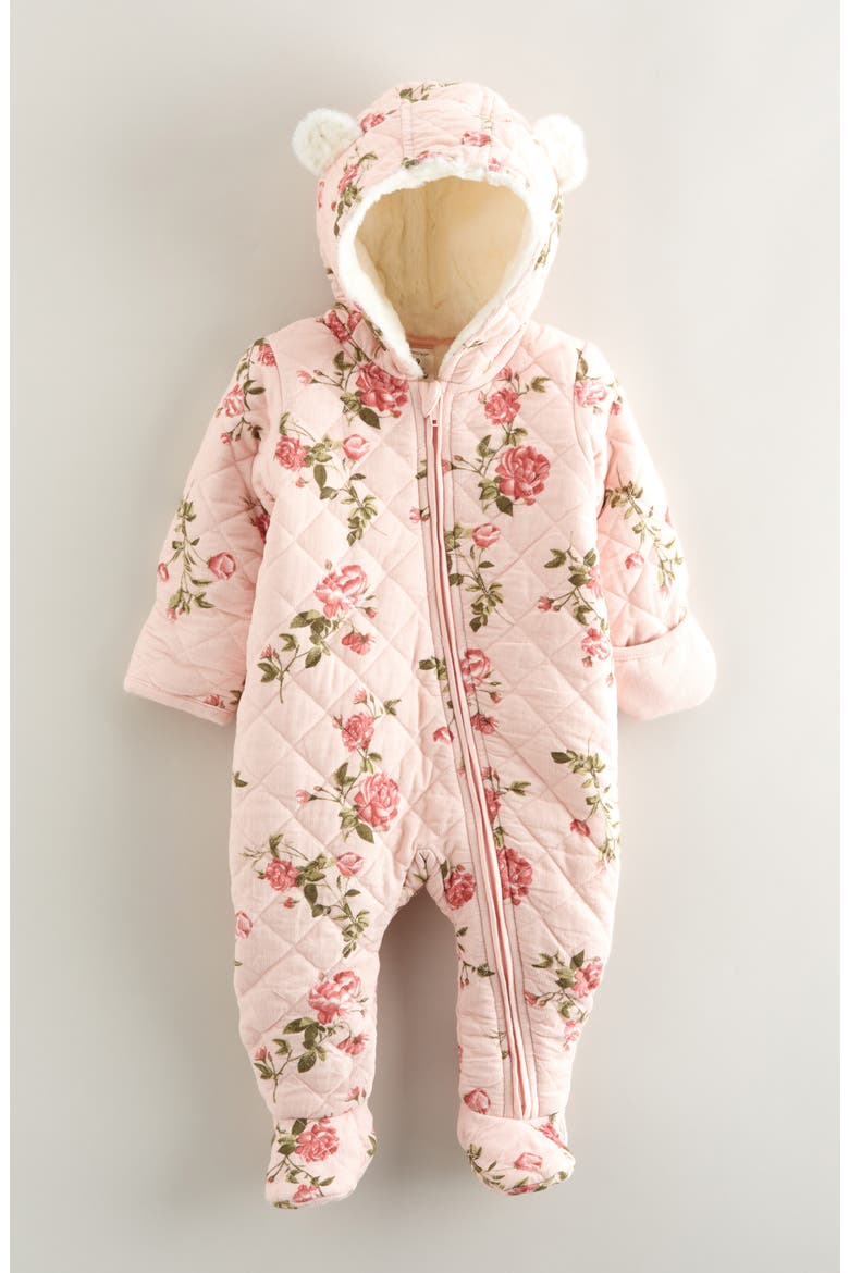 Hooded Quilted Fleece Lined Bunting, Main, color, PINK LOTUS MOOD FLORAL