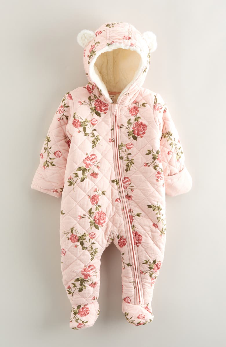 Nordstrom Hooded Quilted Fleece Lined Bunting, Main, color, Pink Lotus Mood Floral