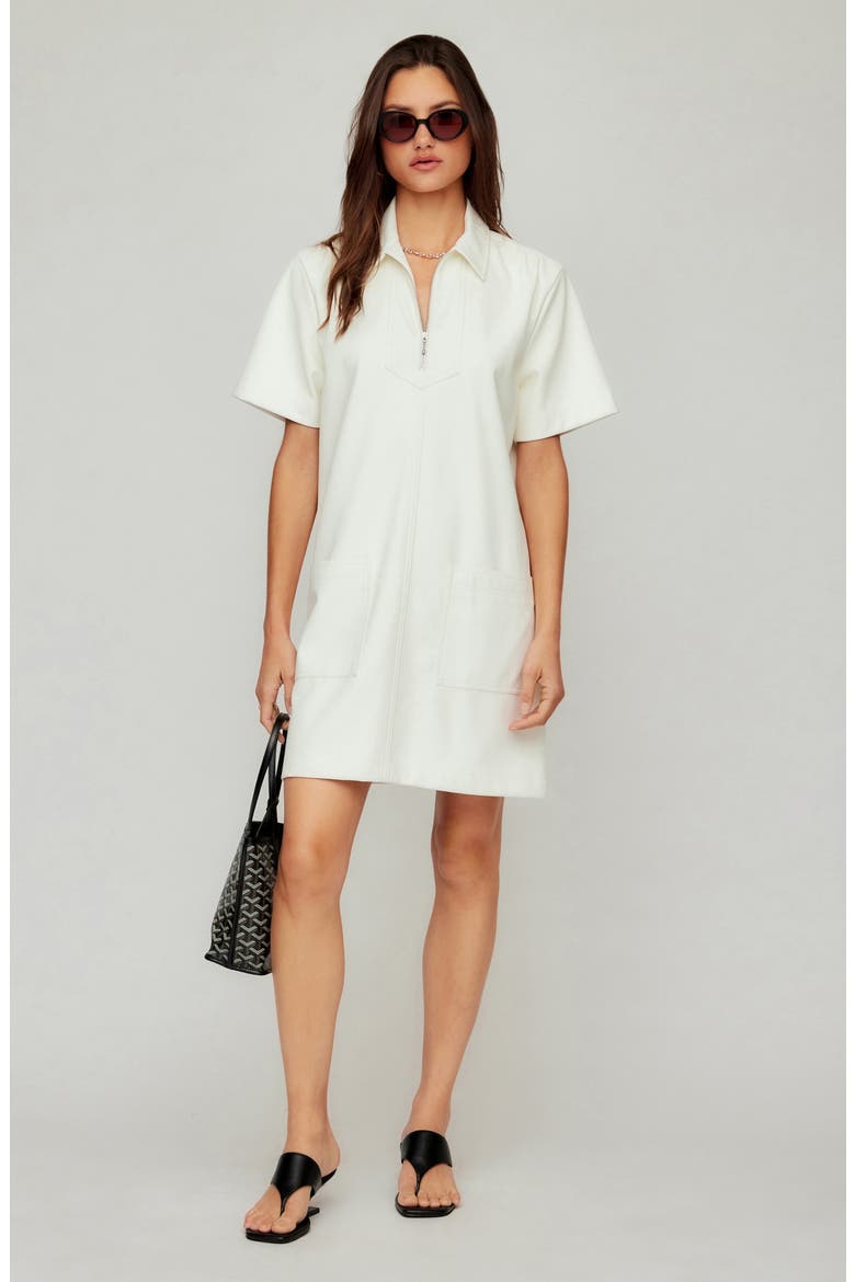 Sarah Faux Leather Half Zip Shift Dress, Alternate, color, BONE
