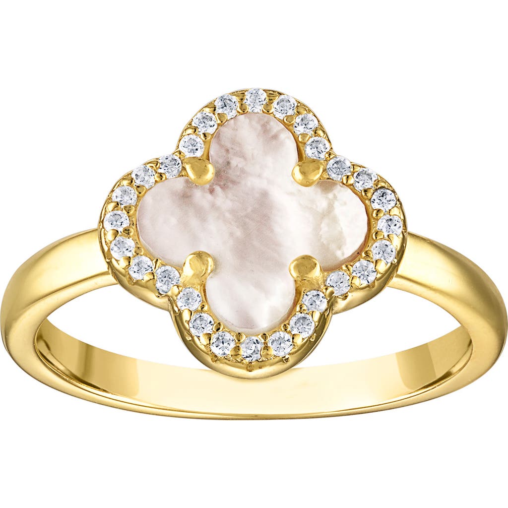 Fzn Mother-of-pearl & Cubic Zirconia Clover Ring In Yellow