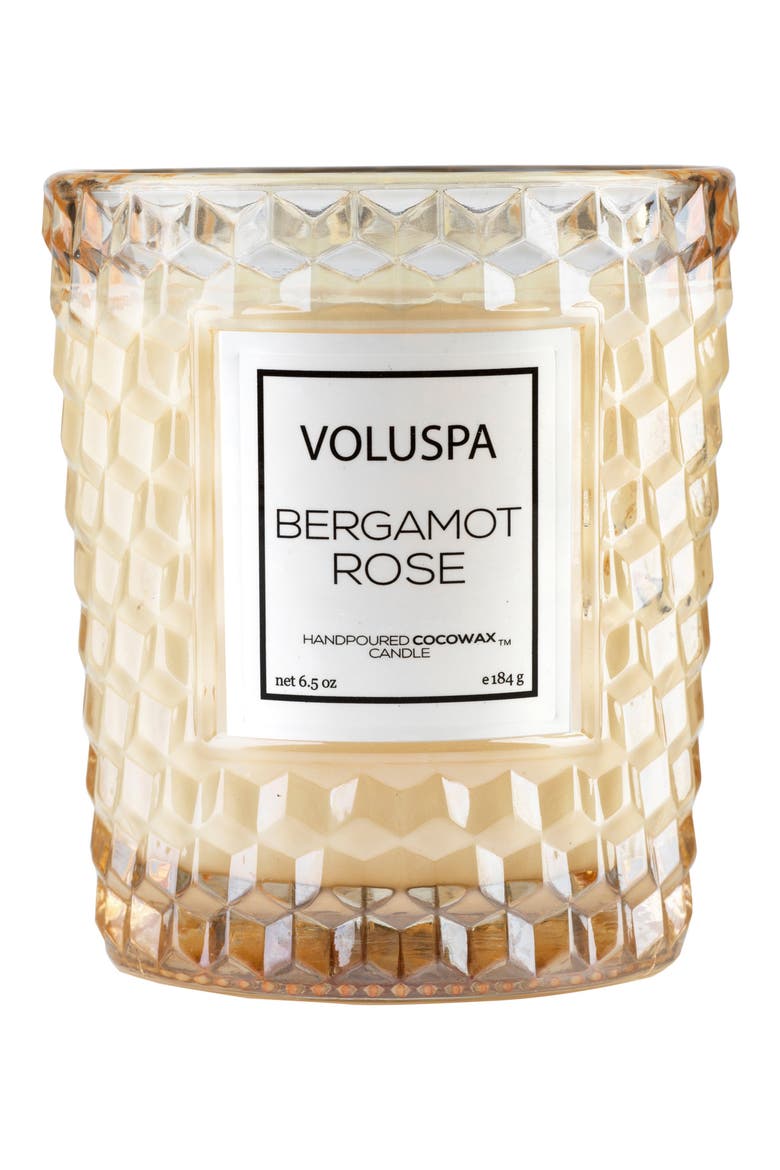 Roses Classic Textured Glass Candle, Main, color, BERGAMOT ROSE