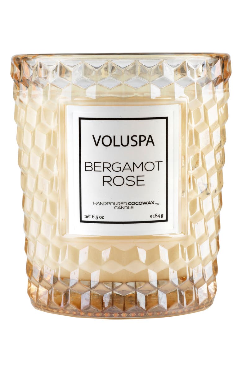 Voluspa Roses Classic Textured Glass Candle, Main, color, Bergamot Rose
