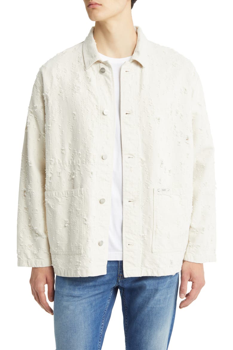 Distressed Cotton Blend Twill Lab Jacket, Main, color, ECRU