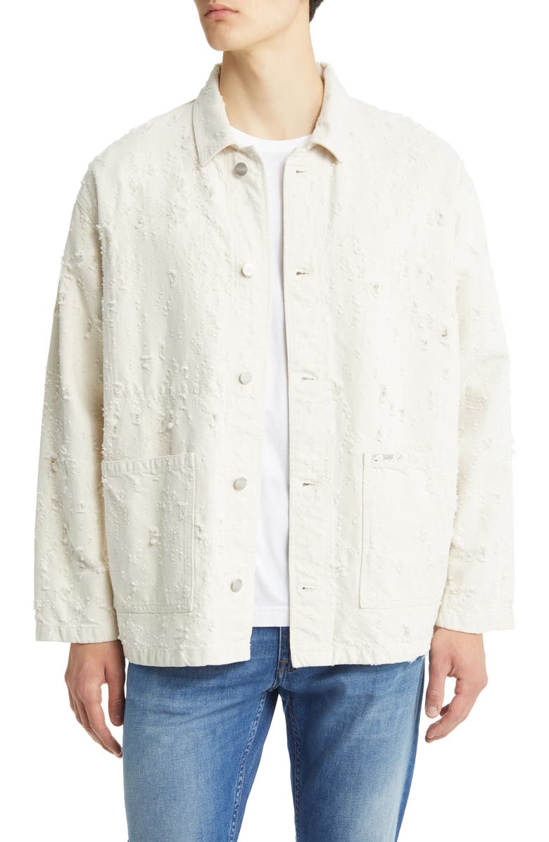 Closed Distressed Cotton Blend Twill Lab Jacket, Main, color, Ecru