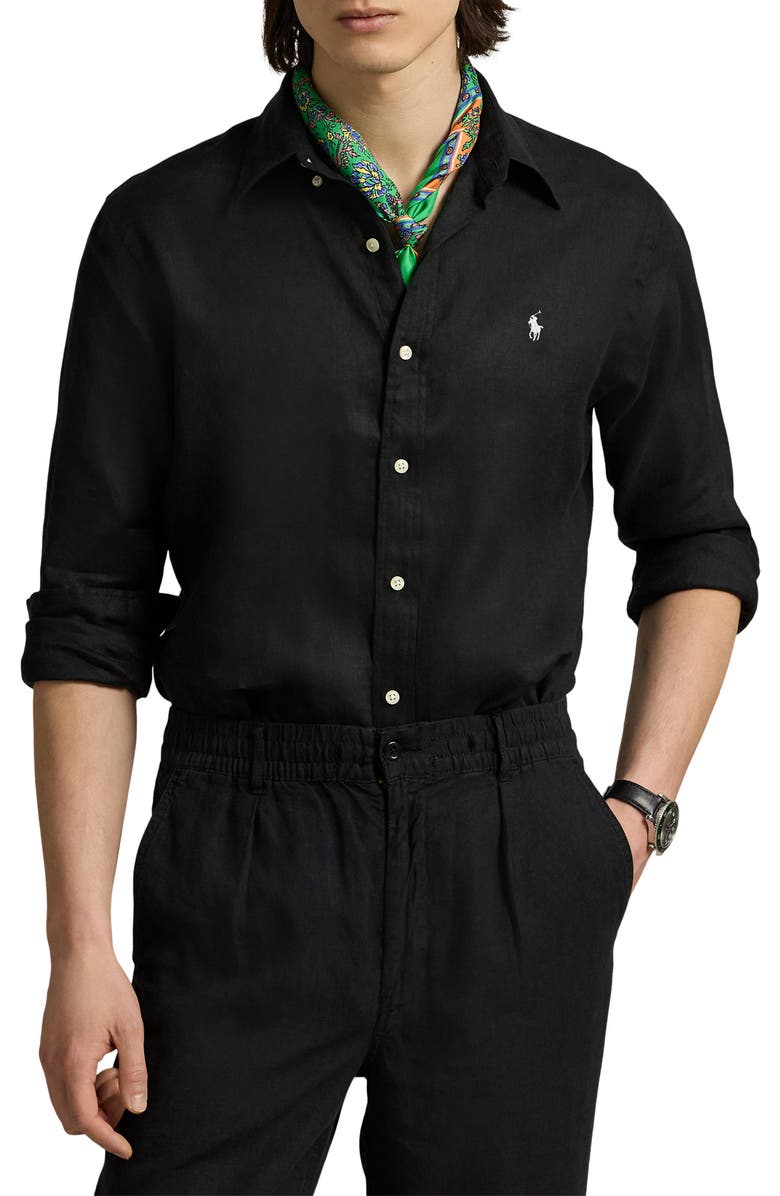 Polo Ralph Lauren Solid White Linen Button-Down Shirt, Main, color, Polo Black