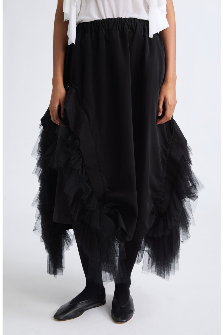 Ruffled Tulle and Grosgrain Midi Skirt, Main, color, BLACK