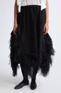 Noir Kei Ninomiya Ruffled Tulle and Grosgrain Midi Skirt