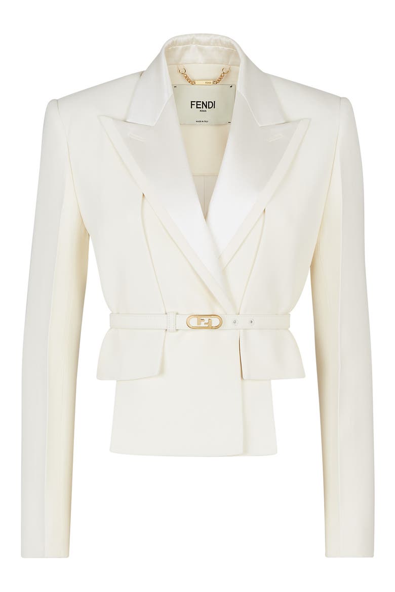 Wool & Silk Crop Jacket & Backless Vest Set, Main, color, WHITE