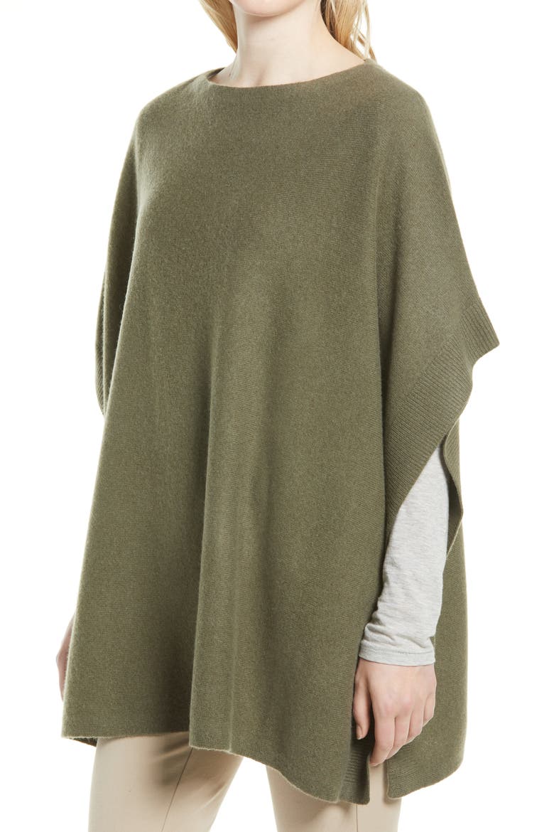 Wool & Cashmere Poncho, Alternate, color, OLIVE IVY HEATHER