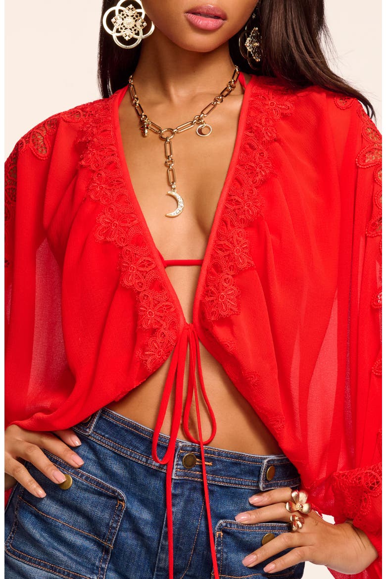 Angie Lace Inset Cover-Up Top, Alternate, color, FLAME