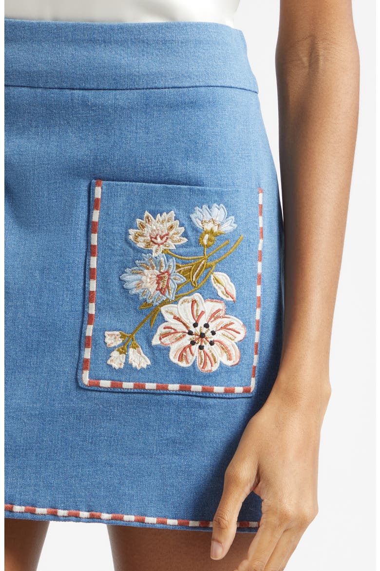 Pallas Embroidered Pocket Detail Stretch Cotton Skirt, Alternate, color, SEA GLARE