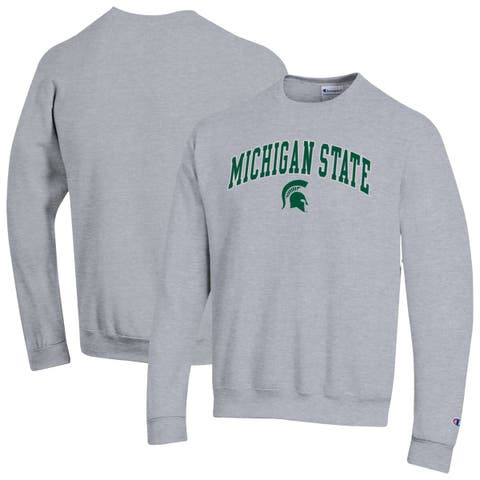 Men's Champion  Heather Gray Michigan State Spartans Arch Over Logo Pullover Sweatshirt