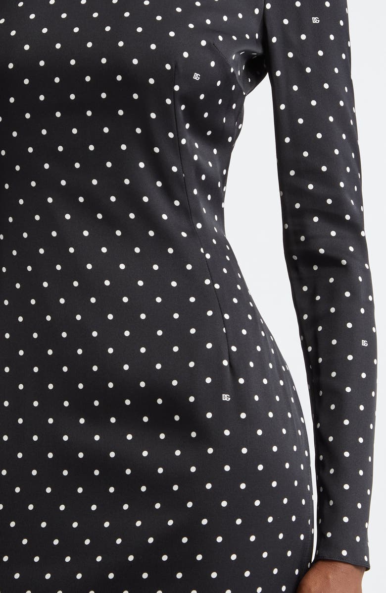 Dolce&Gabbana Polka Dot Long Sleeve Stretch Silk Midi Dress, Alternate, color, 