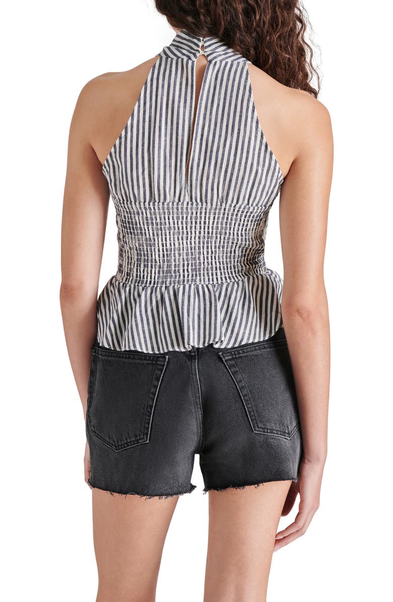 Steve Madden Kosta Stripe Crossover Peplum Cotton & Linen Top, Alternate, color, Navy Stripe
