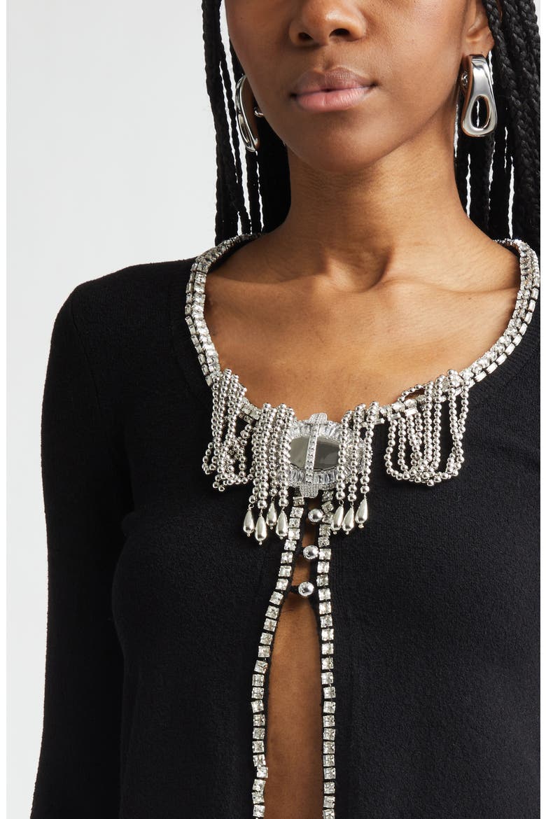 Embellished Cutaway Cardigan, Alternate, color, BLACK