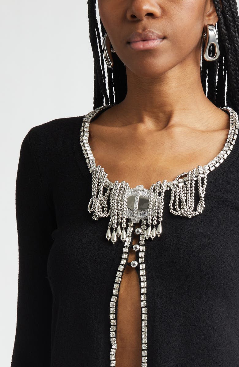 Rabanne Embellished Cutaway Cardigan, Alternate, color, Black