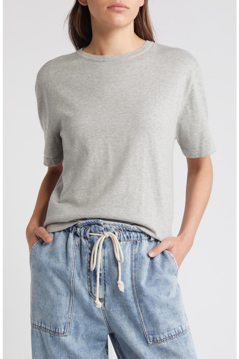 Avery Short Sleeve Cotton & Cashmere Sweater, Main, color, HEATHER GREY