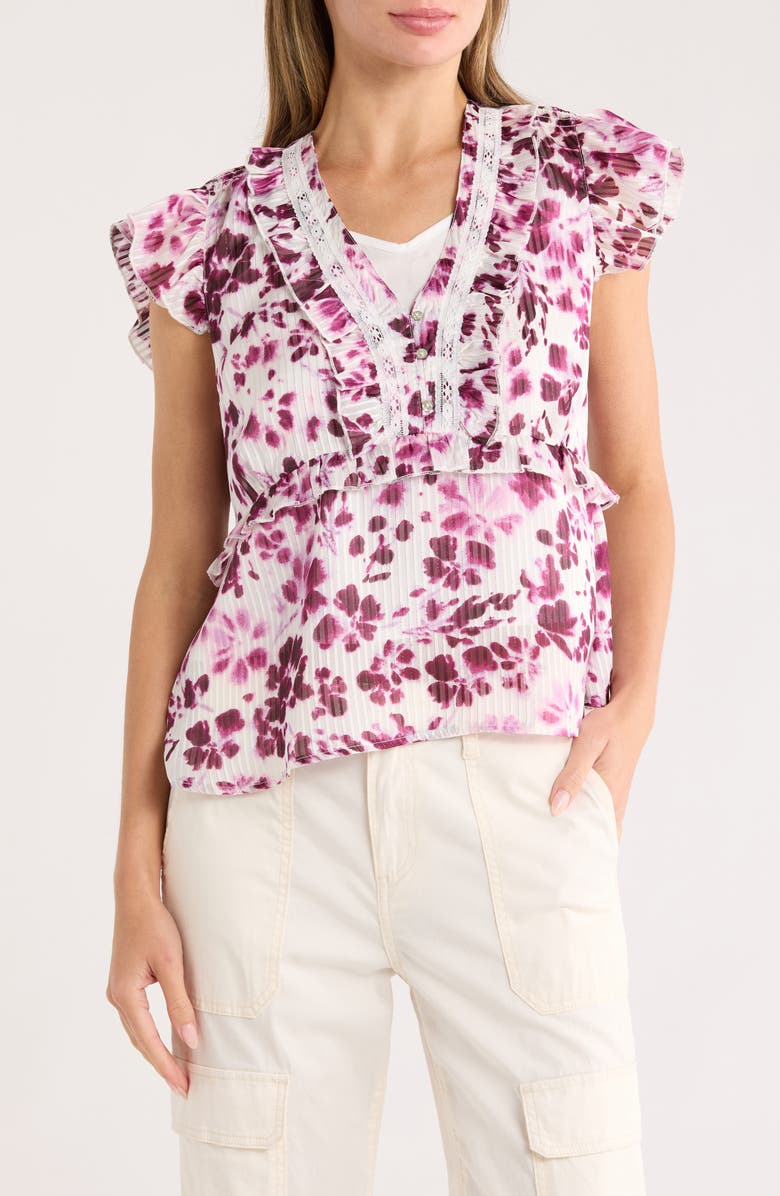 Nicole Miller Ruffle Trim Metallic Top, Main, color, Plum