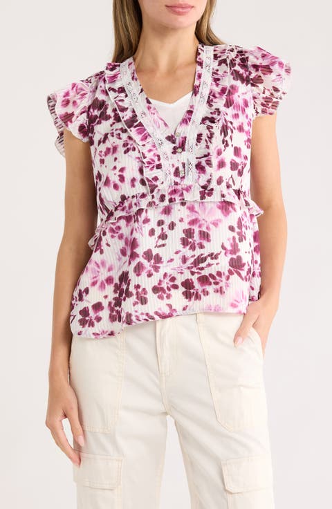 Ruffle Trim Metallic Top