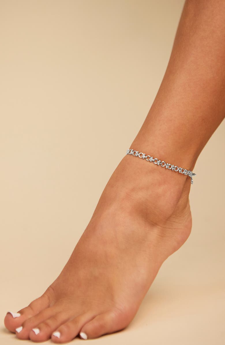 Sterling Forever Nadia Chain Anklet, Alternate, color, Silver