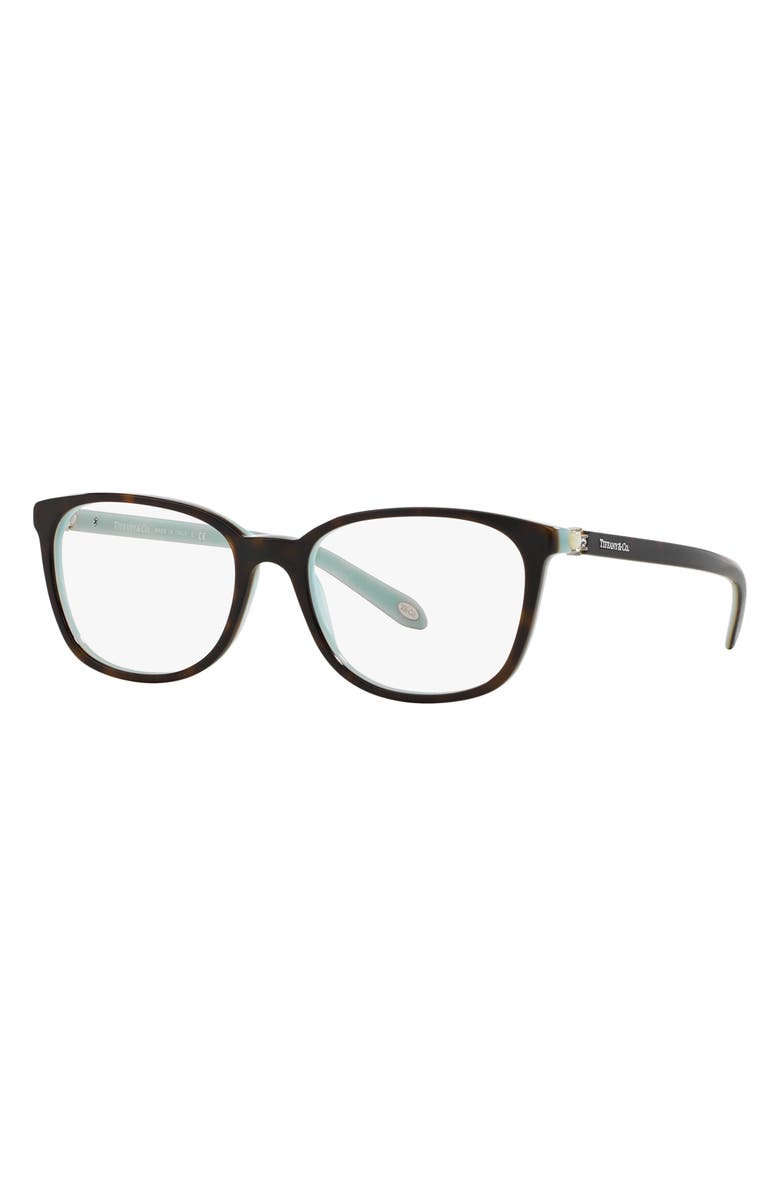 Tiffany & Co. 51mm Rectangular Optical Glasses, Alternate, color, Havana Blue
