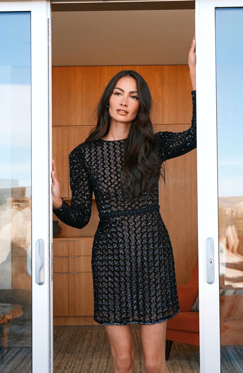 Dress the Population Collins Lace Long Sleeve Body-Con Cocktail Dress, Alternate, color, 