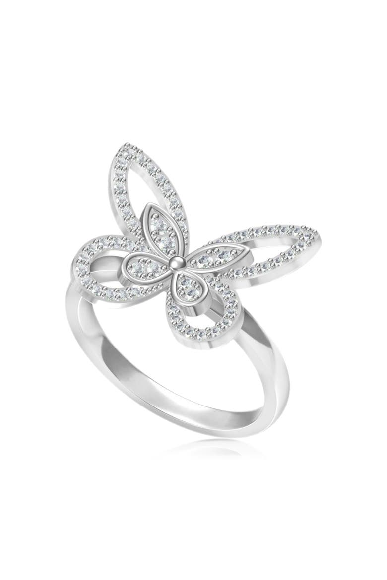 Crystal Butterfly Ring, Alternate, color, Silver