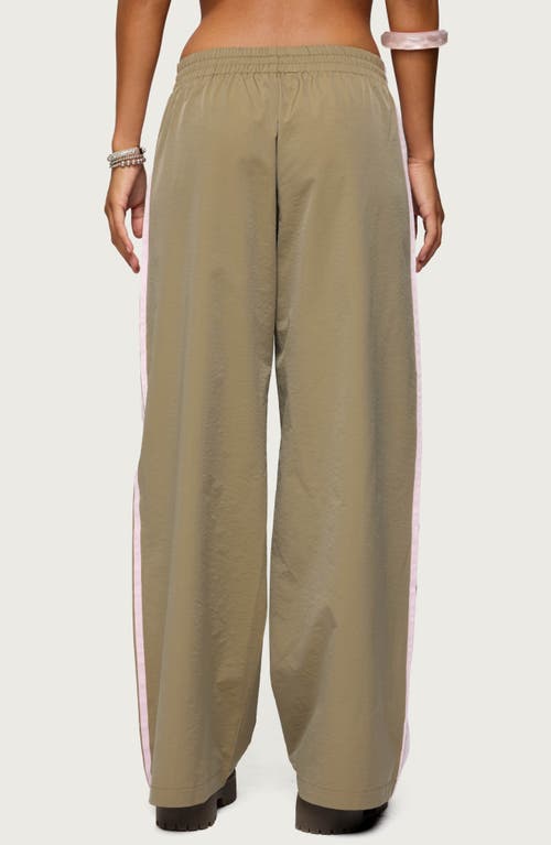 Edikted Annabella Low Rise Nylon Track Pants In Green