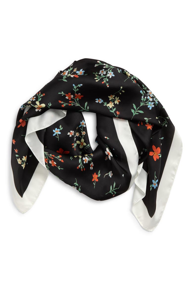 Ditsy Floral Print Scarf, Main, color, BLACK-MULTI
